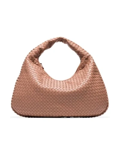 Shop Bottega Veneta Pink Veneta Hobo Leather Shoulder Bag In Neutrals