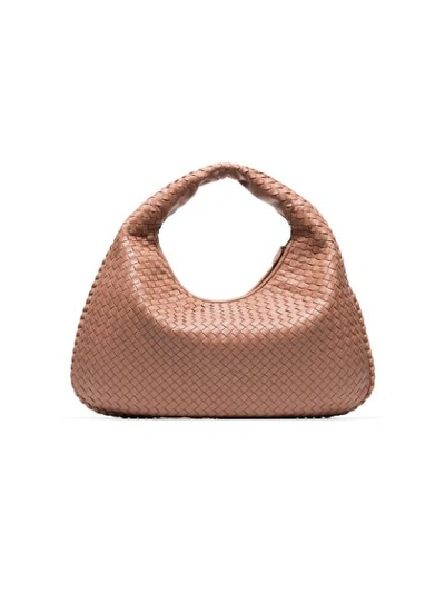 Shop Bottega Veneta Pink Veneta Hobo Leather Shoulder Bag In Neutrals