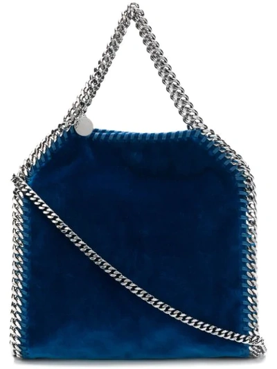 Shop Stella Mccartney Velvet Falabella Crossbody Bag - Blue