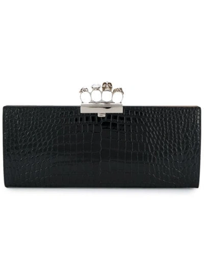 Shop Alexander Mcqueen Four Ring Large Clutch In Black