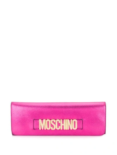 Shop Moschino Crystal Embellished Clutch Bag In 0210 Fucsia