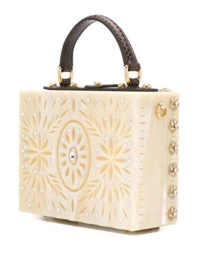 Shop Dolce & Gabbana Floral Embellished Dolce Box Bag In Nude