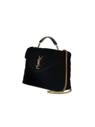 Shop Saint Laurent Small Black Loulou Monogram Velvet Bag