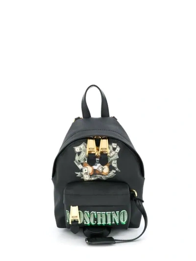 Shop Moschino Logo Print Backpack In Black