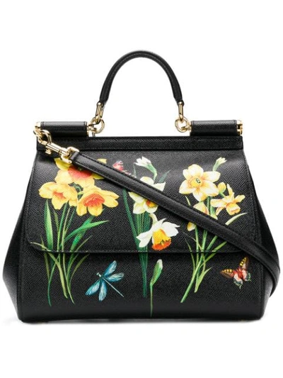 Shop Dolce & Gabbana Sicily Floral Print Bag - Black