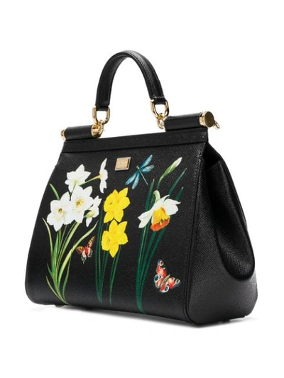 Shop Dolce & Gabbana Sicily Floral Print Bag - Black