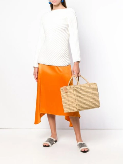 Shop Nannacay Pom Pom Strap Basket Bag In Neutrals