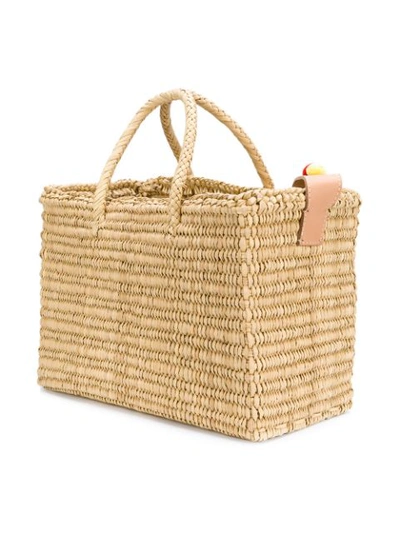 Shop Nannacay Pom Pom Strap Basket Bag In Neutrals