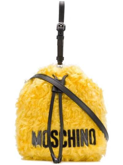 Shop Moschino Mohair Bucket Bag - Yellow
