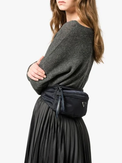 Shop Prada Fabric And Leather Belt Bag In Blue