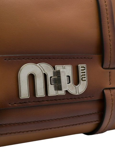 Shop Miu Miu Logo Satchel Bag - Brown