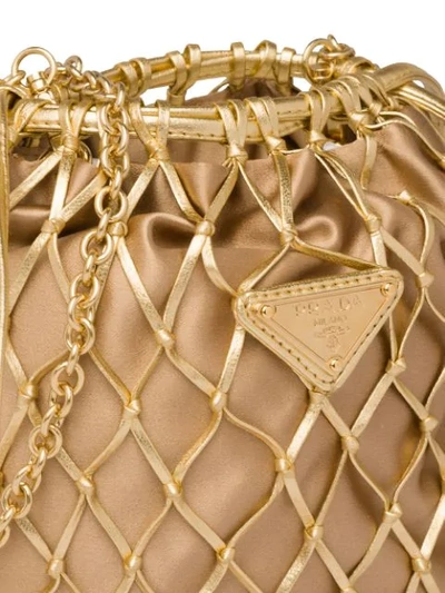 Shop Prada Mesh Drawstring Bag In Gold