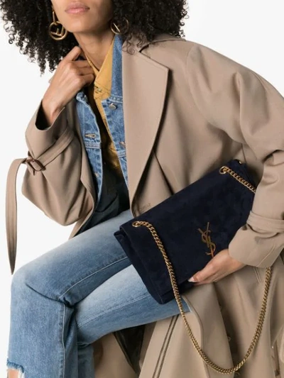 Shop Saint Laurent Kate Suede Shoulder Bag In Blue