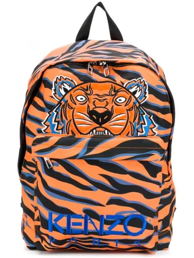 Shop Kenzo Tiger Print Logo Backpack In Orange