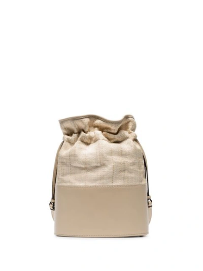 Shop Hunting Season Beige Lola Leather And Straw Bucket Bag In Neutrals