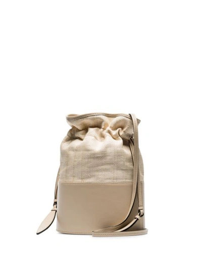 Shop Hunting Season Beige Lola Leather And Straw Bucket Bag In Neutrals