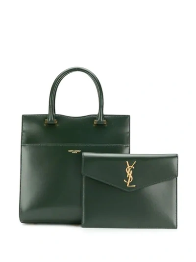 Shop Saint Laurent Small Uptown Tote Bag In Green