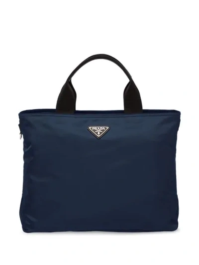 Shop Prada Logo Tote Bag In Blue