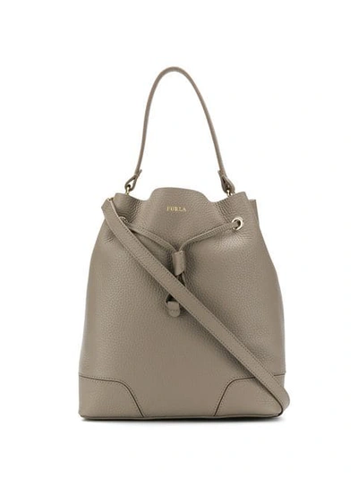 Shop Furla Stacy Bucket Bag In Grey