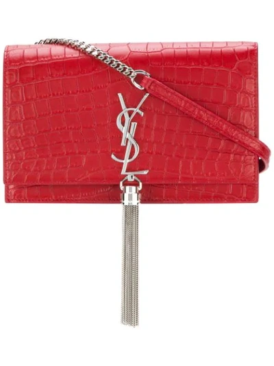 Shop Saint Laurent Kate Tassel Chain Wallet In Red
