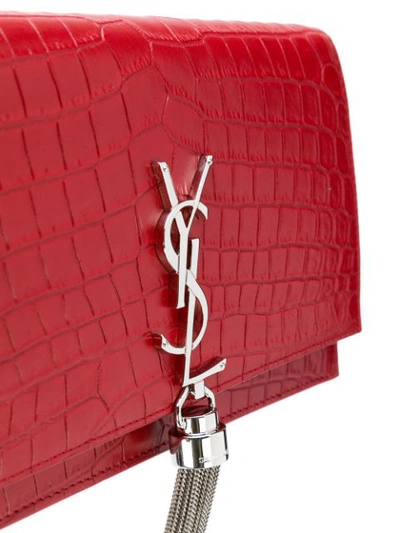 Shop Saint Laurent Kate Tassel Chain Wallet In Red