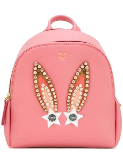 Shop Mcm Polke Star Bunny Studded Backpack - Pink