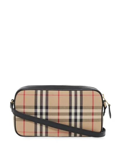 Shop Burberry Small Vintage Check And Leather Camera Bag In Neutrals