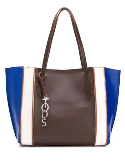 Shop Tod's Colour Block Tote In Brown