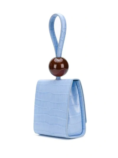 Shop By Far Crocodile Effect Clutch Bag In Blue