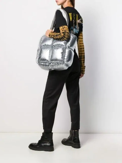 Shop Off-white Padded Square Tote In Silver