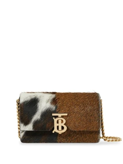 Shop Burberry Mini Calf Hair And Leather Shoulder Bag In Brown