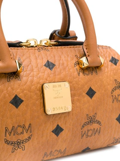 Shop Mcm Logo Print Mini Bag In Brown