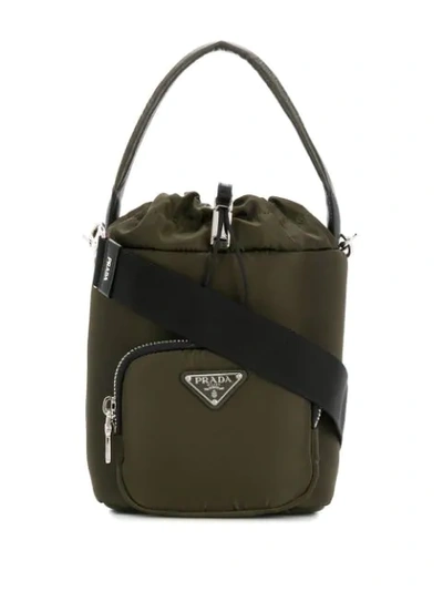 Shop Prada Padded Bucket Bag In Green