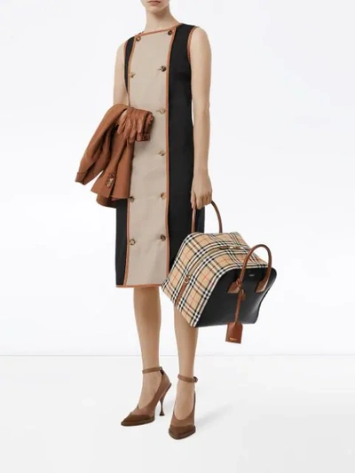 Shop Burberry Medium Leather And Vintage Check Cube Tote In Neutrals