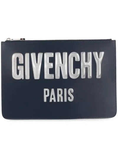 Shop Givenchy Logo Zipped Pouch In Blue