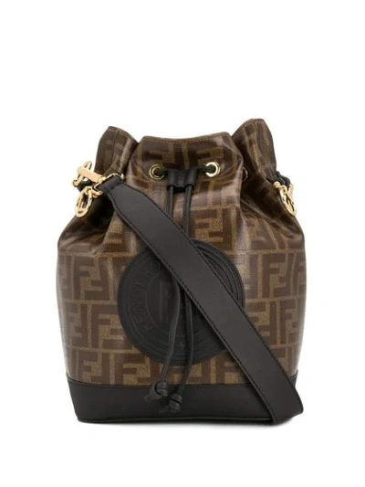 Shop Fendi Black And Brown Mon Tresor Canvas And Leather Bucket Bag