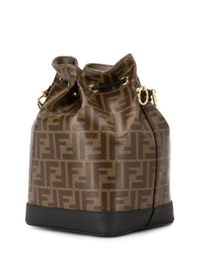 Shop Fendi Black And Brown Mon Tresor Canvas And Leather Bucket Bag