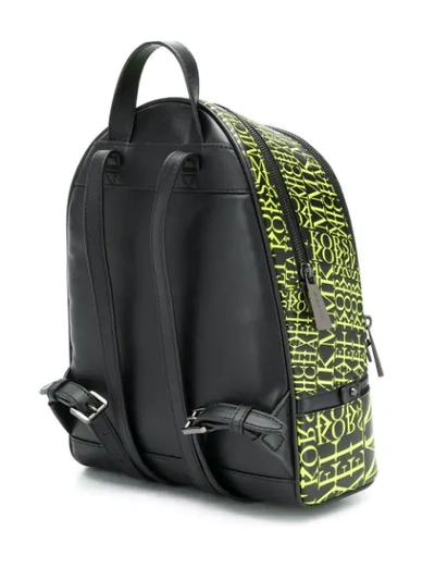 Shop Michael Michael Kors Rhea Medium Newsprint Backpack In Black