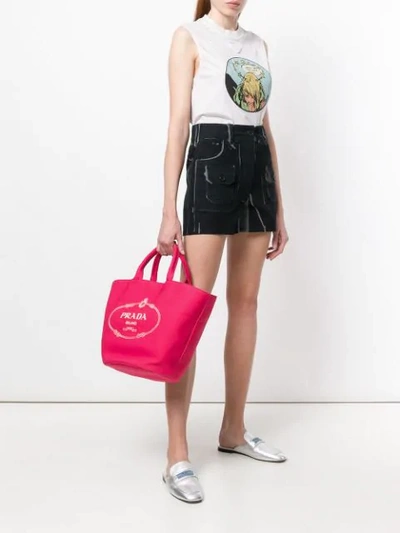 Shop Prada Logo Print Tote Bag In Pink