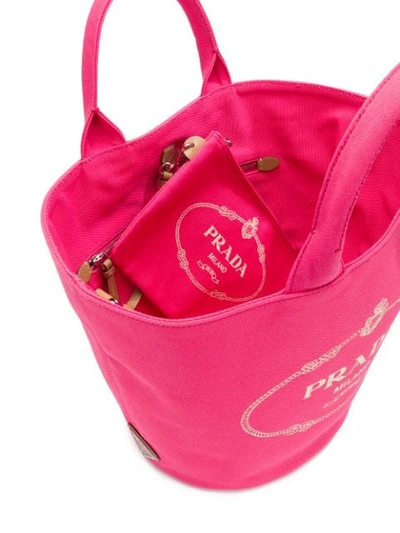 Shop Prada Logo Print Tote Bag In Pink