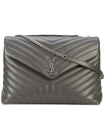 Shop Saint Laurent Lou Lou Monogram Large Shoulder Bag In Grey