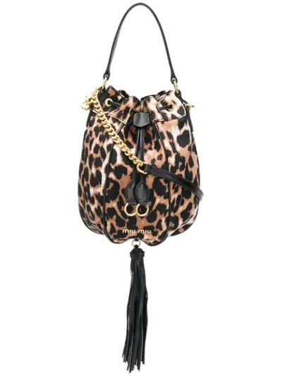 Shop Miu Miu Leopard Print Bucket Bag In F0304 Avorio