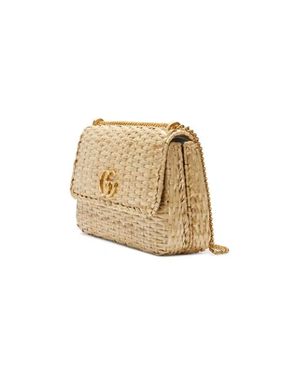 Shop Gucci Straw Small Shoulder Bag - Neutrals