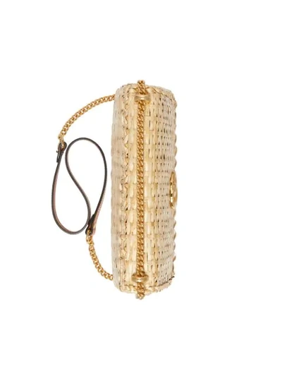 Shop Gucci Straw Small Shoulder Bag - Neutrals