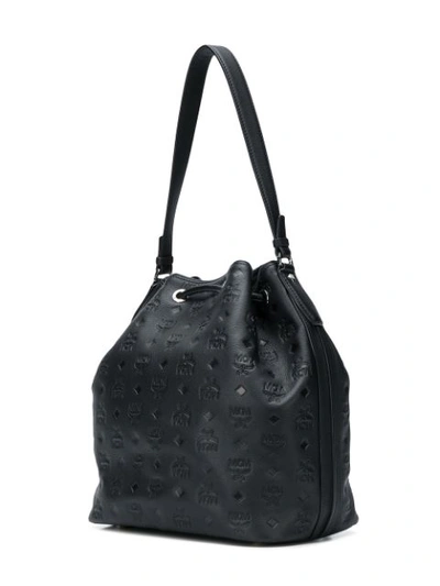 Shop Mcm Logo Embossed Bucket Bag - Black