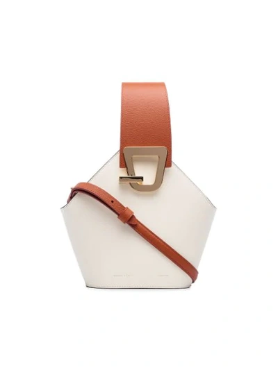 Shop Danse Lente White And Brown Johnny Mini Leather Bucket Bag