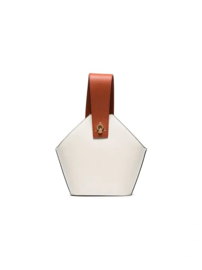 Shop Danse Lente White And Brown Johnny Mini Leather Bucket Bag