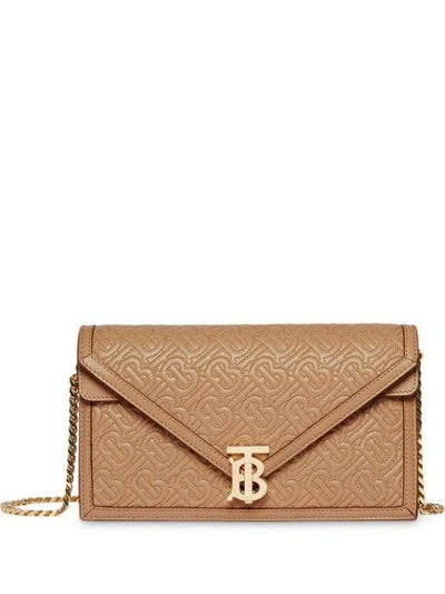 Shop Burberry Small Quilted Monogram Tb Envelope Clutch In Neutrals