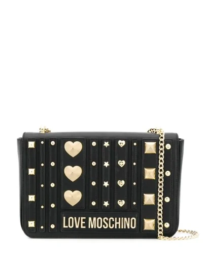 Shop Love Moschino Schultertasche Mit Nieten In Black