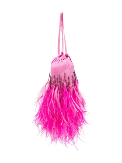 Shop Attico Feather-trim Tote Bag In Pink